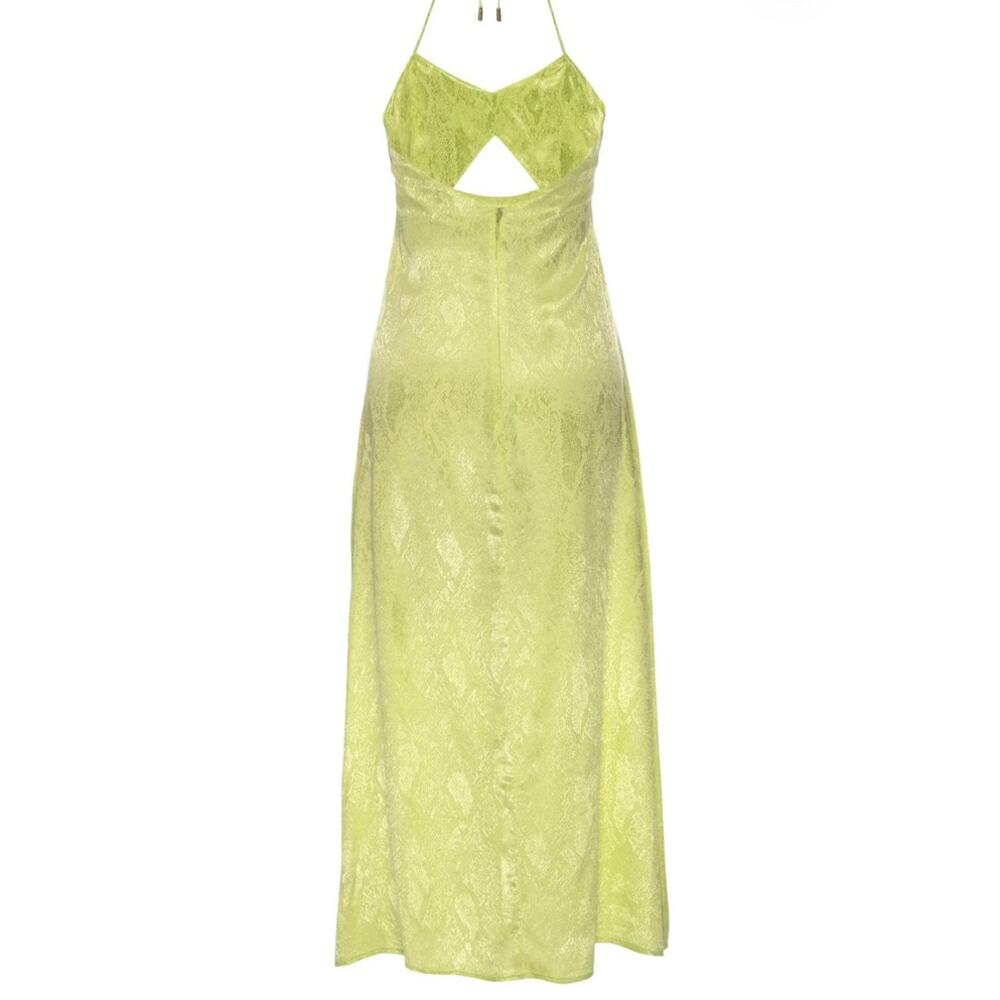AFRM Radish Dress in Lime Green Snake Jacquard Midi Halter Front Cutout Slip NWT - Picture 14 of 16